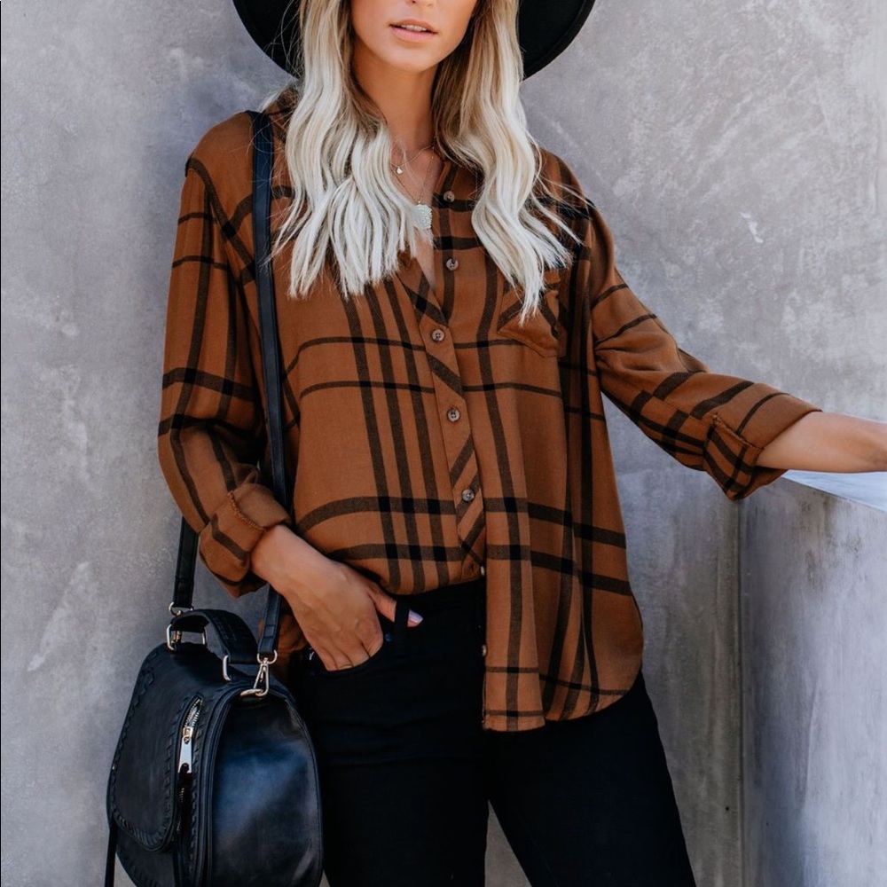Caramel plaid button up